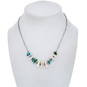 Estate Sterling Liquid Silver 925 Turquoise Coral Beaded Necklace 16"